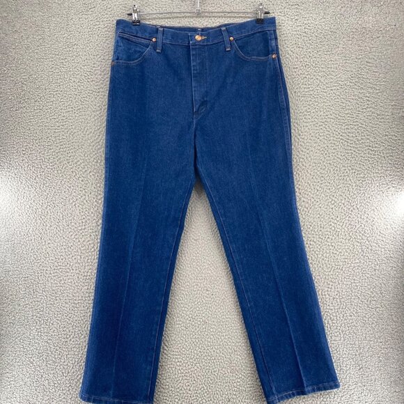 Wrangler Jeans Mens 36x30 Blue Medium Wash Denim Cowboy Cut Slim Everyday Casual - Picture 1 of 10